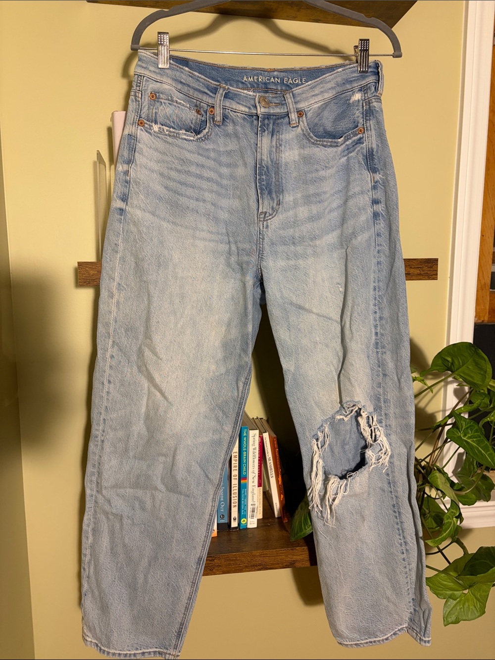 American Eagle Light Wash Distressed High-Rise 90’s boyfriend